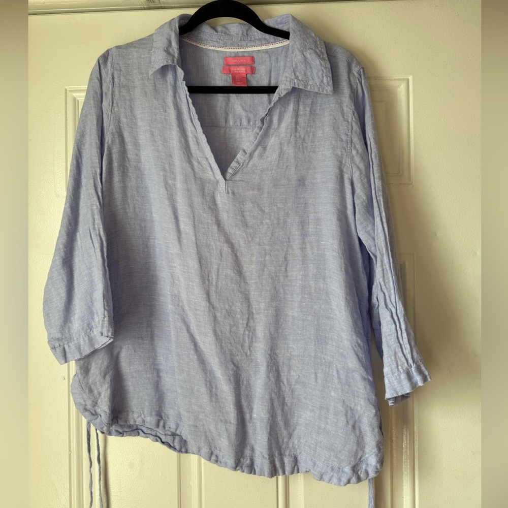 Isaac Mizrahi Women's Light Blue Linen top